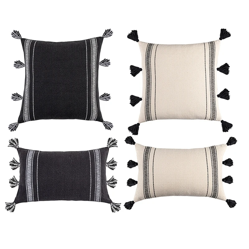 

Modern Minimalist Line Pillowcase Tassel Cushion Bohemian Style Plain Cushion For Couch Bedroom Living Room