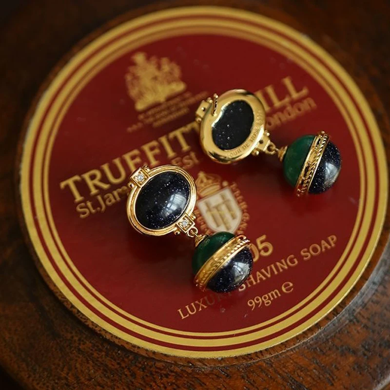 

Vintage Palace Malachite Earrings For Women Sandstone Wedding Party Designer Jewelry Accessorie Gift 925 Silver Needle Ear Studs