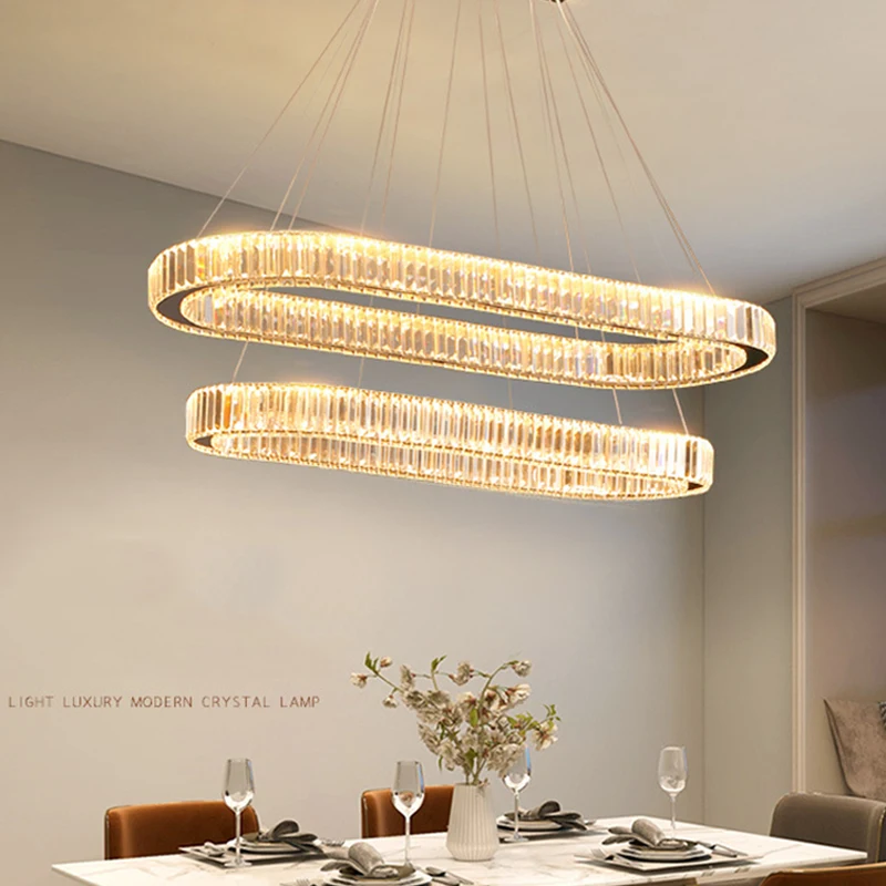 

Modern Ceiling Chandelier Luxurious Dimmable Oval Steel Glossy Crystal LED Lighting Decoration Bedroom Dining Room Pendant Light