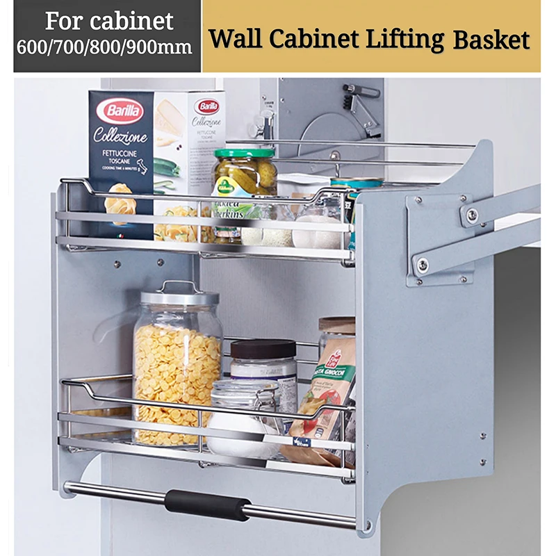 Cabinet Lifting Basket Adjustable Wall Cupboard Lift Basket Buffer Lifting Pull Plate Dish Holder Storage Organizer for Kitchen