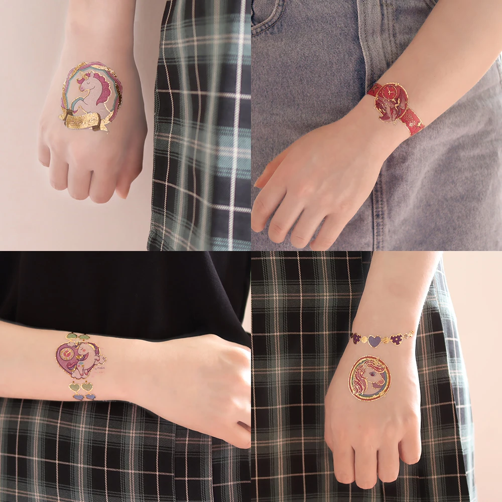 VeeCharm-золотые металлические Временные татуировки-наклейки премиум-класса в виде