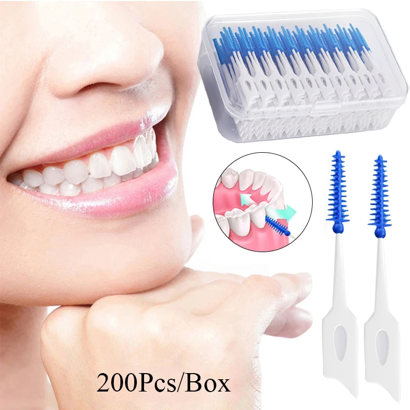 

200PCS Interdental Brushes Plaque Remove Floss Oral Hygiene Teeth Cleaning Toothpick Soft Rubber Bristle Teeth Cleaning Tool