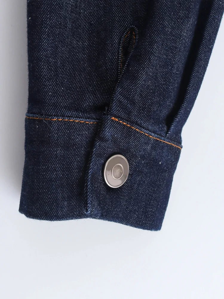 Женское джинсовое платье-рубашка средней длины с длинным рукавом