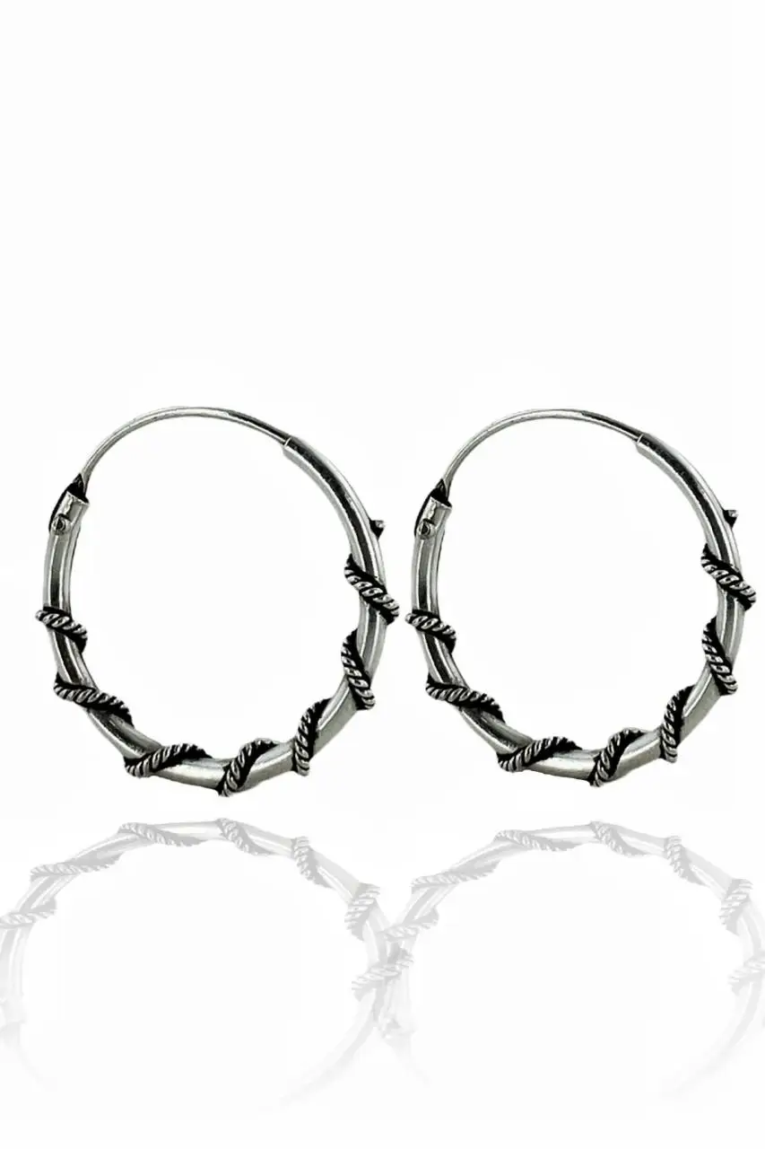 

16 mm Daily Sports Oxidized 925 Silver Ring Earrings