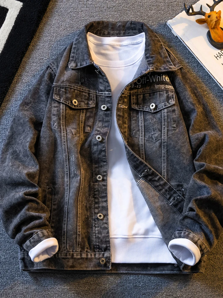 Spring New Handsome Denim coat Men's Fashion Brand Korean Slim fit Cargo Jacket Youth Casual Pu