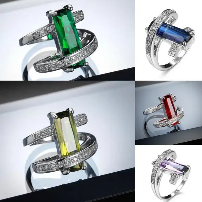 Фото Серебряные кольца Luckyshine с квадратными камнями: перидот, гранат, аметист, зеленый кварц – идеальный подарок на праздник №1
