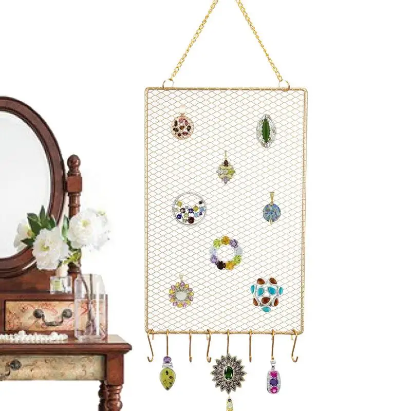 

Earring Organizer Hanging Earring Stand Over The Door Hanging Jewelry Storage Organizer Metal Grid Jewelry Display Rack Gift For