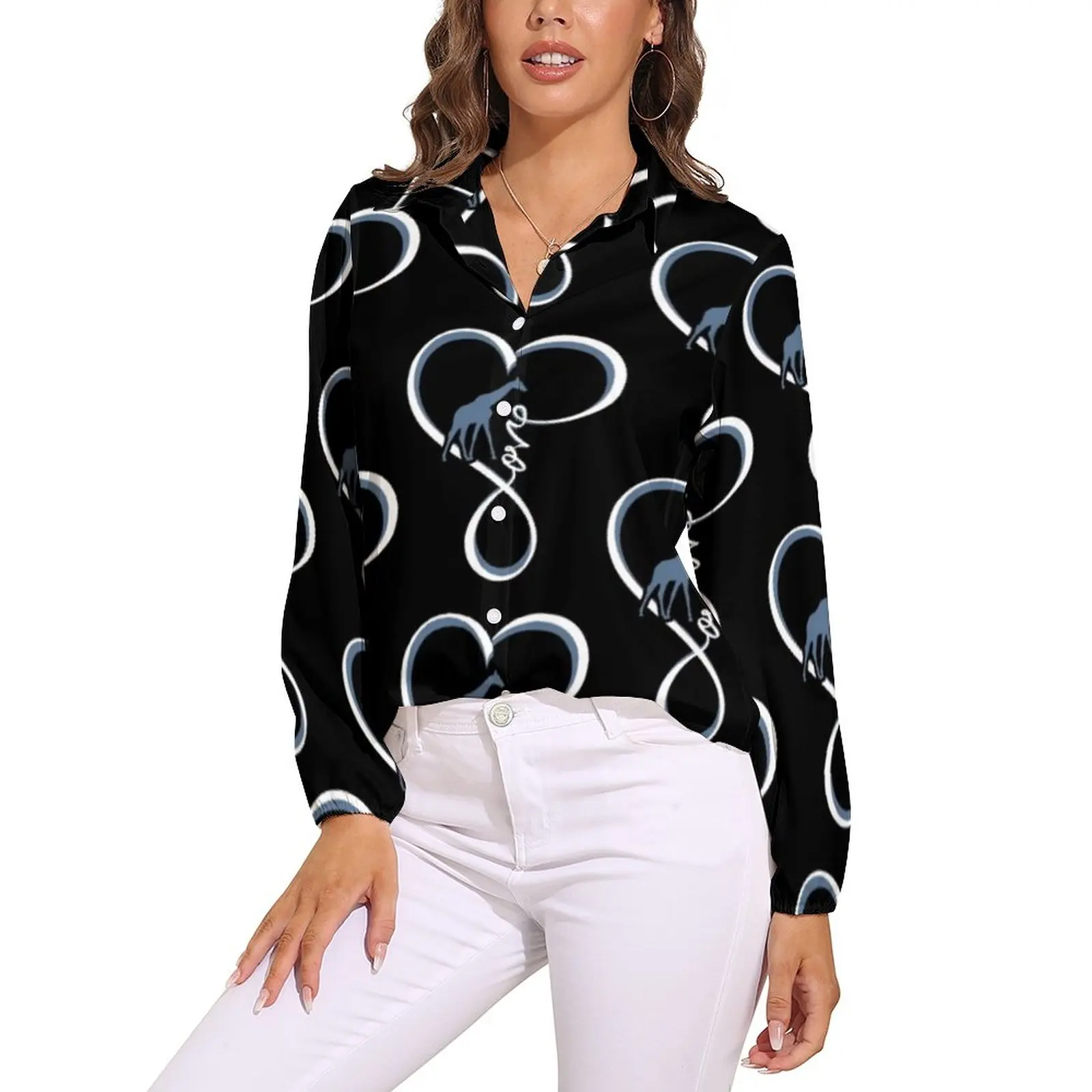 

Love Giraffe Heart Blouse Funny Animal Print Cute Pattern Blouses Woman Long Sleeve Street Style Shirt Summer Oversized Tops