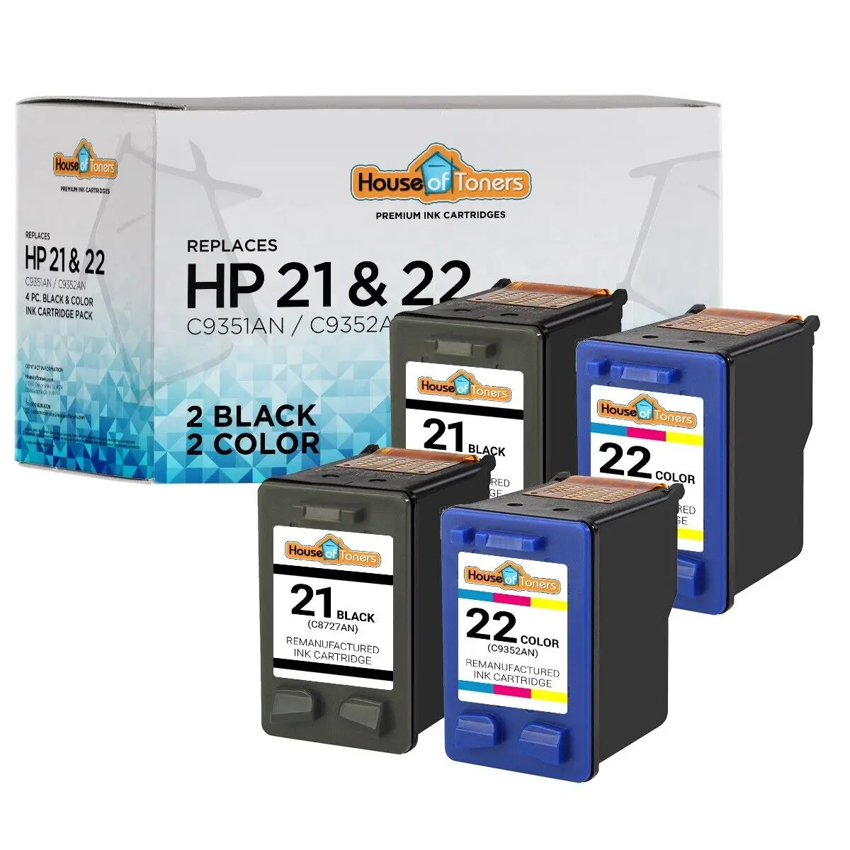 4 шт. для HP 21 и 22 чернила Blk/Clr для Deskjet D1360 D1400 D1550 D2320 D2360 D2400