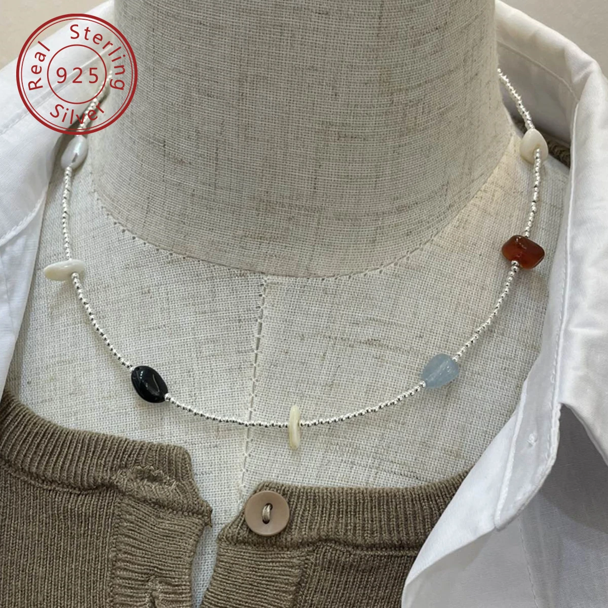 Серебро 925 корейское осенне-зимнее новое ожерелье из натурального пресноводного
