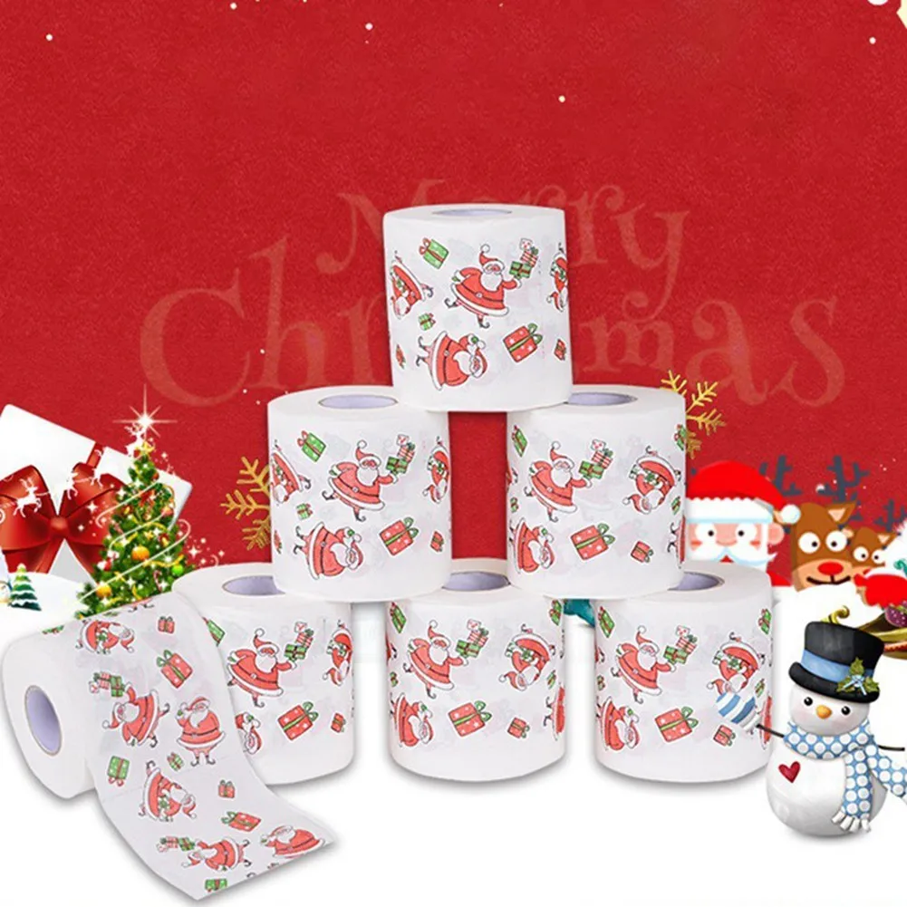 

Roll Paper Christmas Colorful Santa Merry Christmas Pattern Series Prints Paper Toilet Paper Xmas Decoration Household Supplies