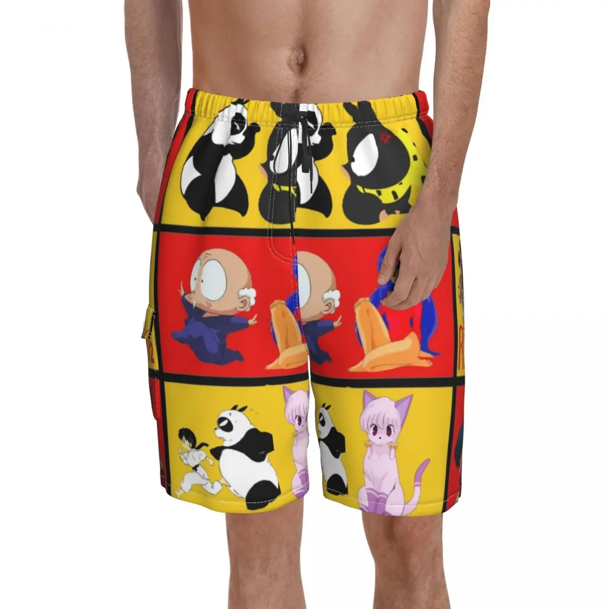 

Ranma 12 Pattern Board Shorts ranma funny martial arts panda Board Short Pants Hot Sale Man Funny Swimming Trunks Plus Size 2XL