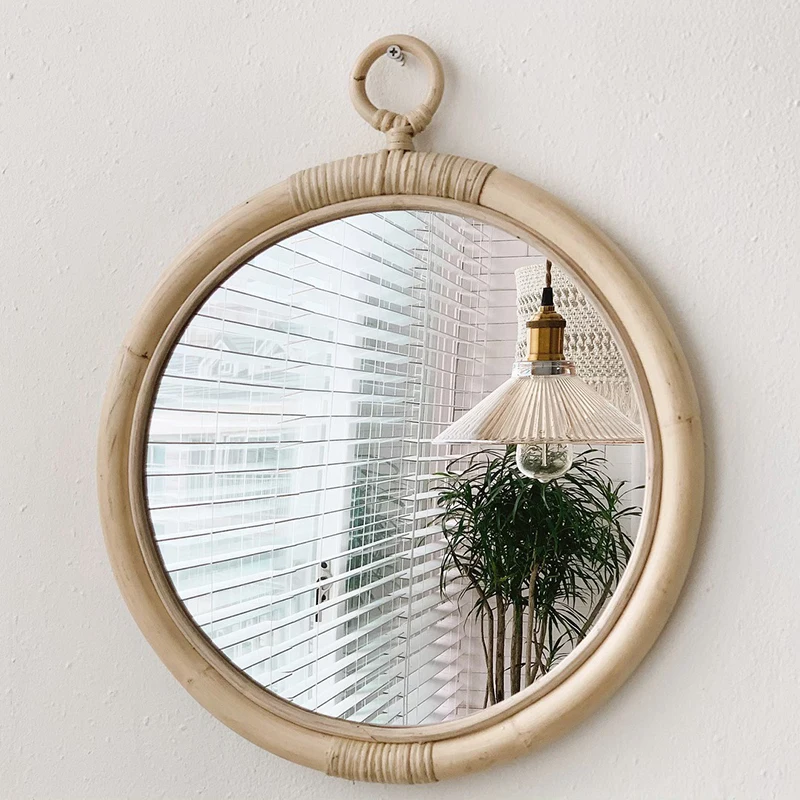 

Geometric Mirror Holder Border Vintage Living Room Large Aesthetic Wall Mirror Bathroom Rattan Wandspiegel Room Decoration Gift