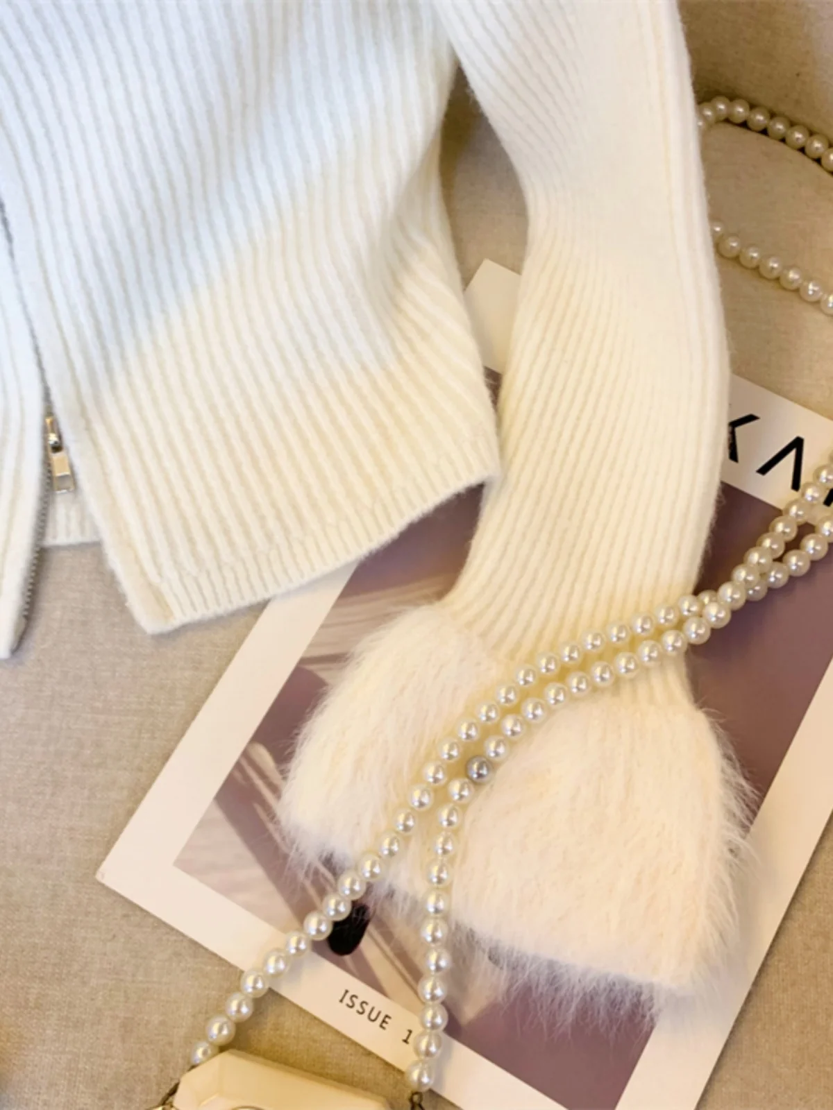 Французская пушистая лоскутная вязка с двойной молнией женская осенне-зимняя