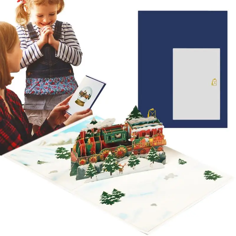 

3D Christmas Cards Merry Christmas Train Up Card Holiday Birthday Up Cards Gift Kids Christmas Card Merry Christmas Cards