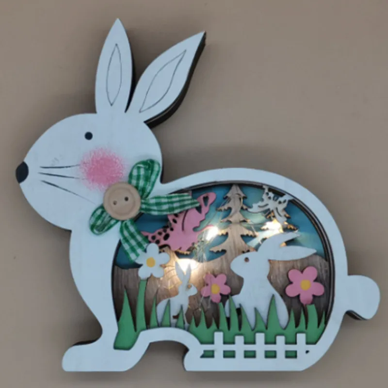 1PC Creative Easter Wooden Bunny Rabbit Flower Egg Hollow LED Light Craft Ornament Handmade Home Decor Desktop Lamp Party Gift |