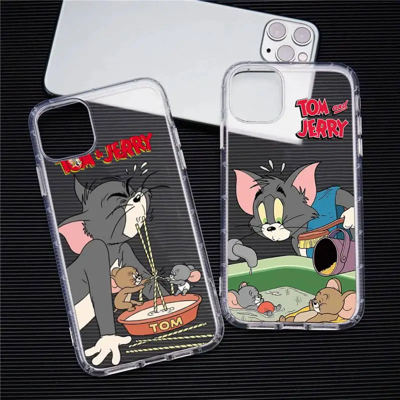 

Cartoon Jerries Mouse Cat Design-Tom Phone Case For iphone 13 12 11 Pro Max Mini XS 8 7 Plus X SE 2020 XR Transparent Soft Cover