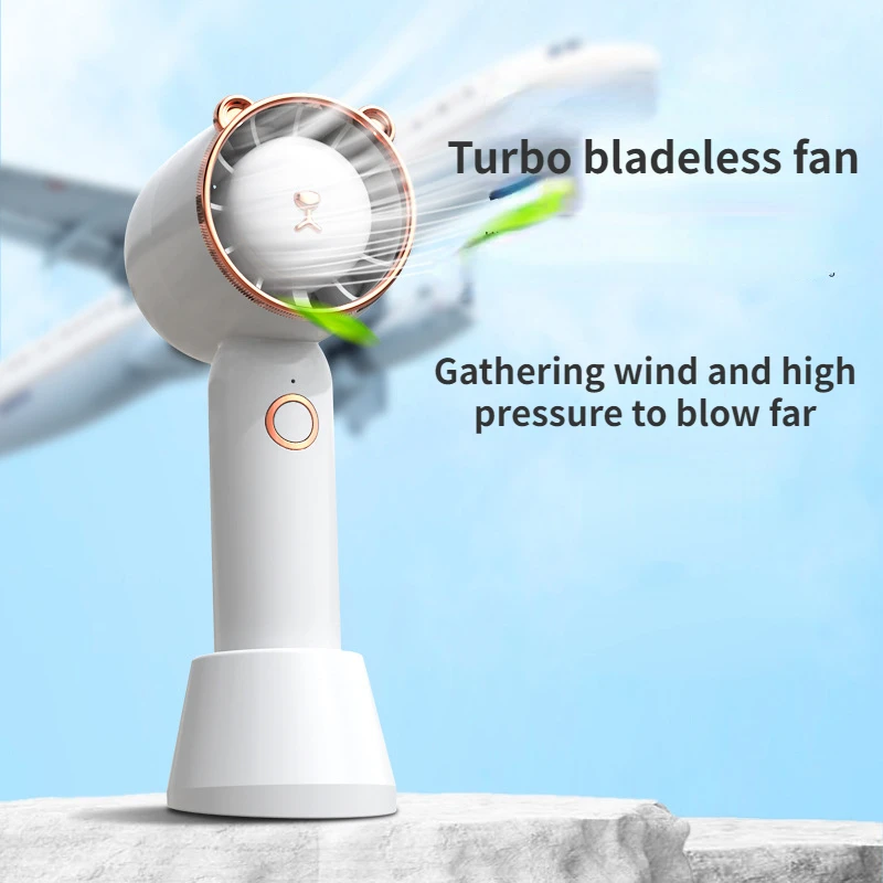 

2023 New Leafless Fan Lazy Turbo USB Port Charging Light Small Portable Desktop Mute Strong Wind Hand-held Small Electric Fan