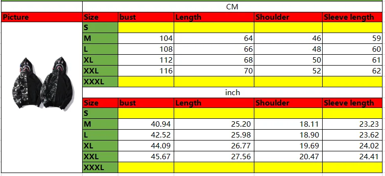 Hoodies Fall Winter Bape Shark Men Casual Patchwork Luminous Coat Harajuku Sweatshirts Clothing Jacket With Zipper |