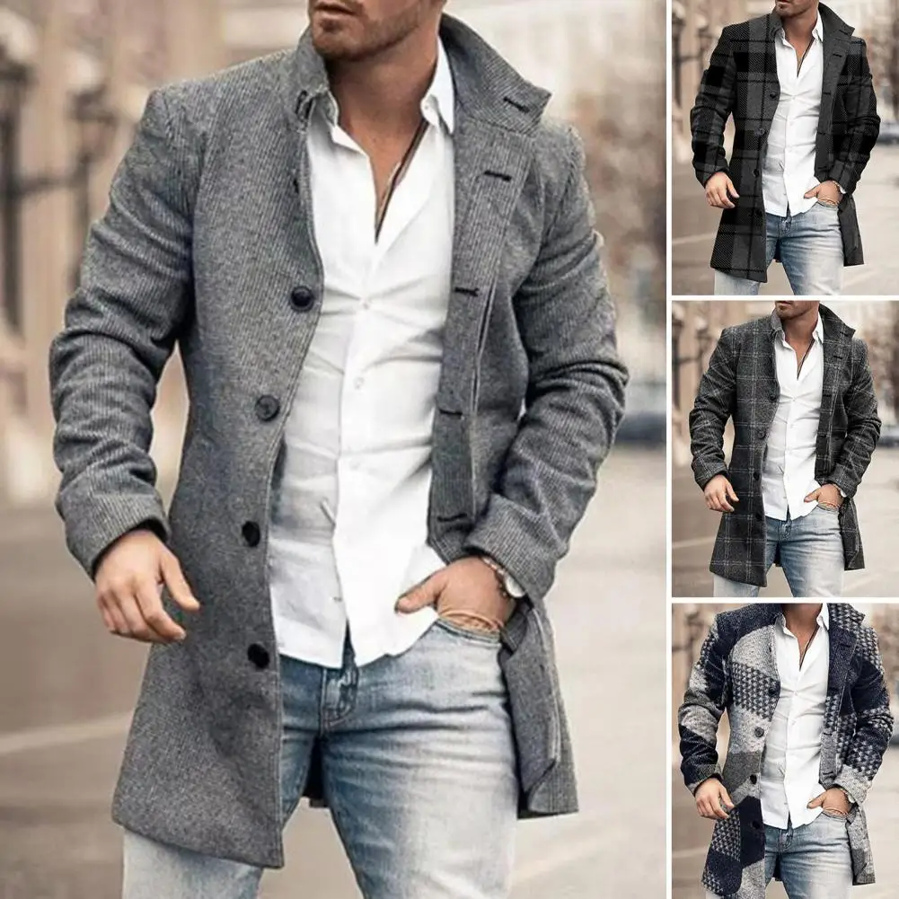 

Men Jacket Lapel Male Slim Coldproof Pockets Jacket Men Overcoat for Daily Wear