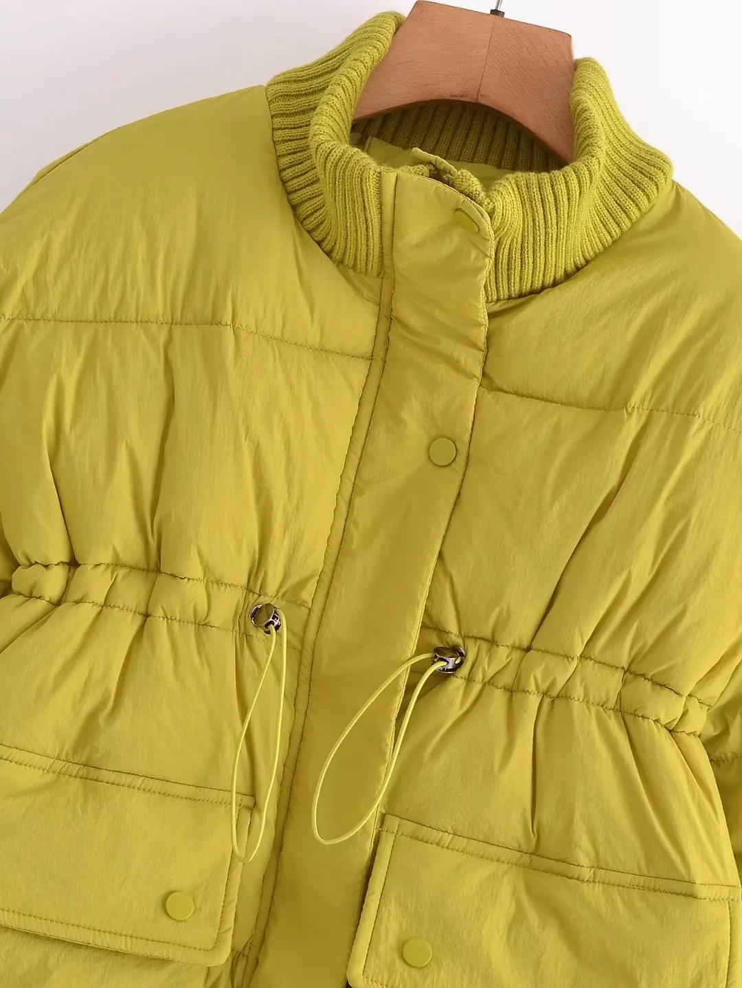 Knitted Collar Cotton-padded Jacket Women 2022 New Fashion High Waist Drawstring Winter Jacket Women