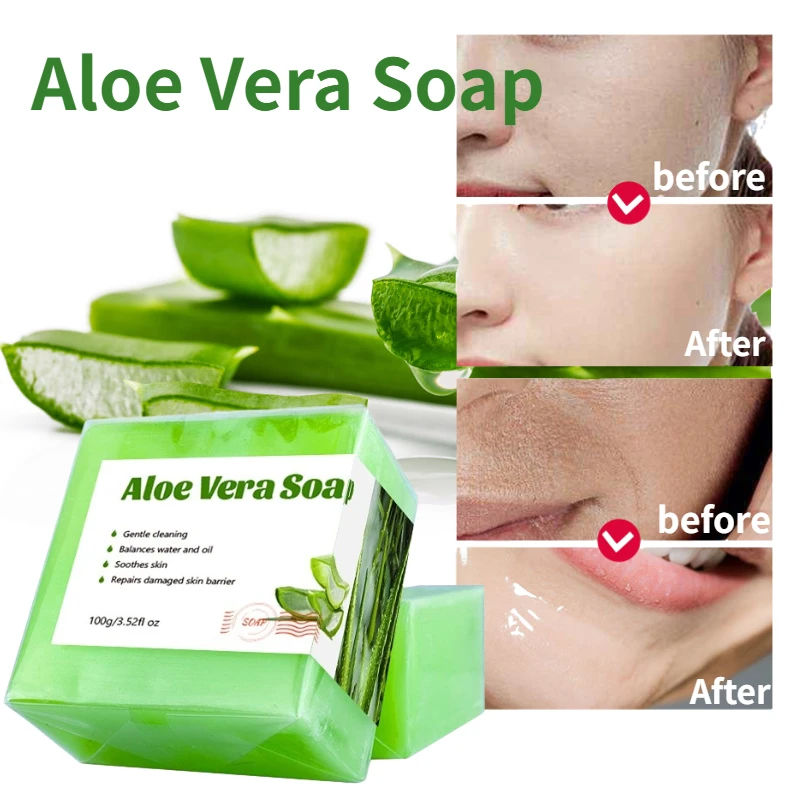 

Aloe Vera Soap Handmade Soap 100g Bath Body Wash Facial Moisturizing Soap Bath Acne Removal Clean Skin Whitening Natural Soap