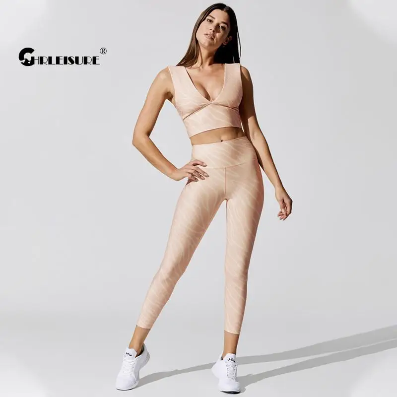 CHRLEISURE сексуальный женский костюм для йоги с v-образным вырезом топ леггинсы