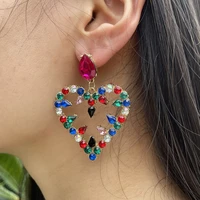 girlgo retro heart hollow out drop earrings colorful luxury waterdrop crystal rhinstone earrings exquisite women jewelry