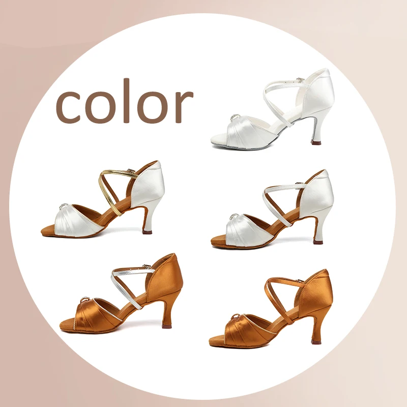 Dance Shoes For Women Latin Elegant Heels Ballroom Dancing Shoes Suede Sole Tango Samba Salsa Sandals Decorate with Rhinestones