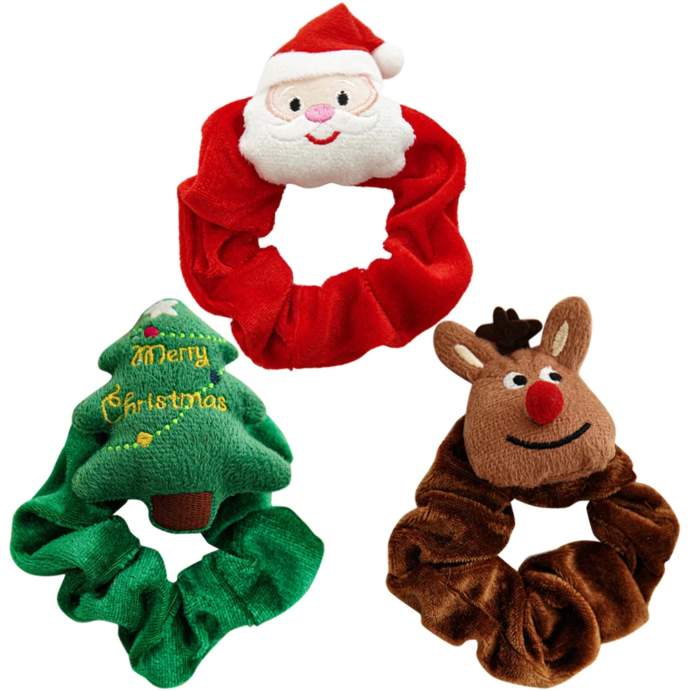 

3 Pcs Plush Hair Tie Girls Accessories Christmas Scrunchies Ponytail Holders Women Cloth Holiday Miss