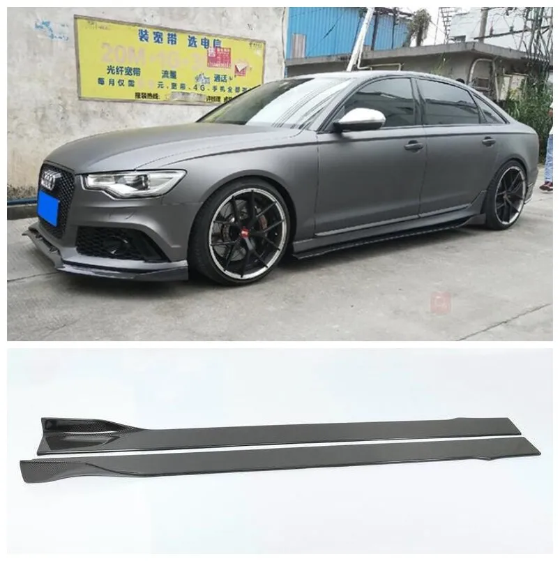 

High Quality 2Pcs/1Set Carbon Fiber Side Skirts Splitters Protector For Audi A6 S6 RS6 C7 C7.5 2012-2018