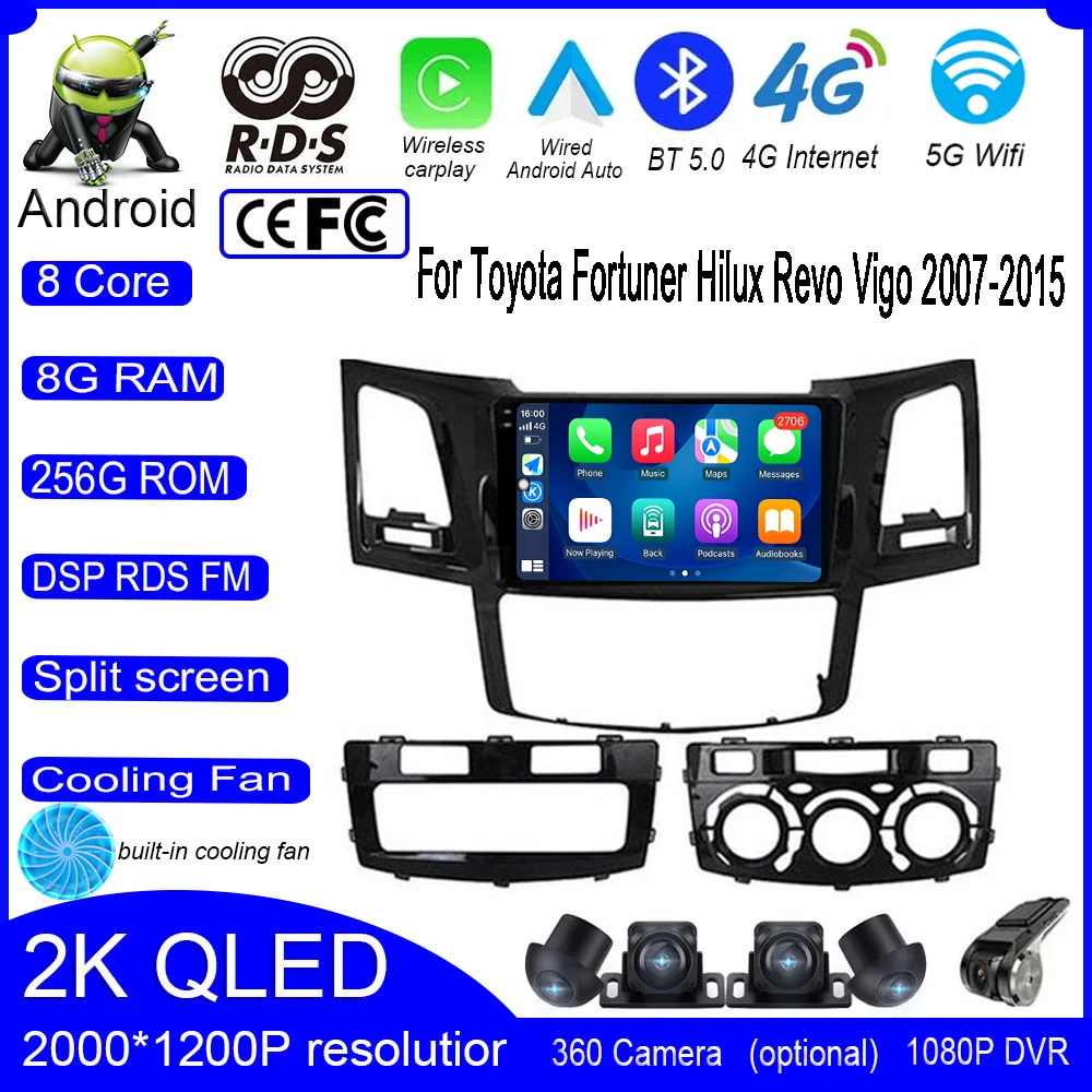 

Автомагнитола 9 дюймов для Toyota Fortuner HILUX Revo Vigo 2007-2015 Android 13, Автомагнитола для Carplay, видео, GPS, Авторадио, плеер, мультимедийная навигация