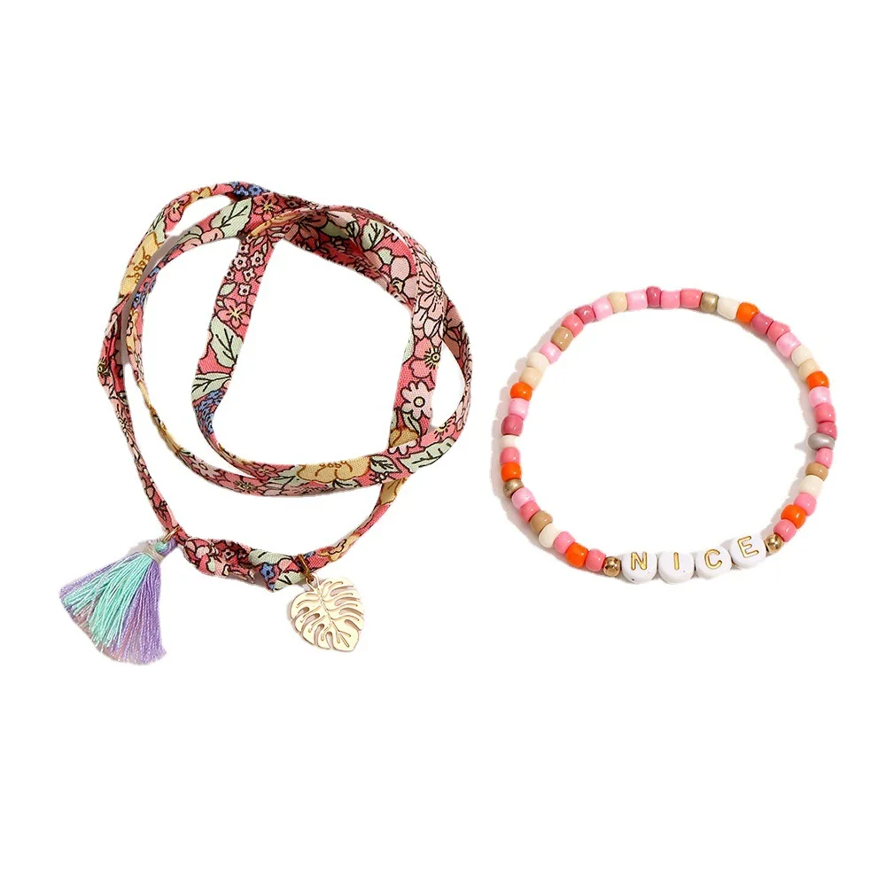 

Personalized Beaded Bracelet Mixed Beads Colorful Rice Beads Bohemian Fabric Bracelet