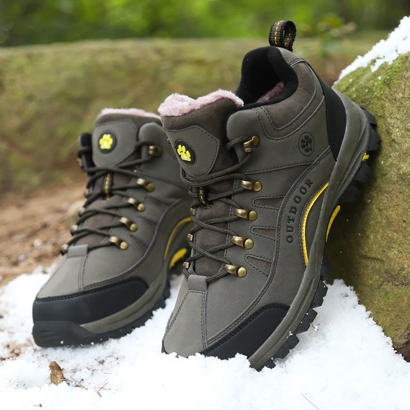 GOMNEAR Trekking Hiking Shoes Outdoor Men's Leather Mountain Climbing Shoes Athletic Shoes Warm Sneakers Trainer