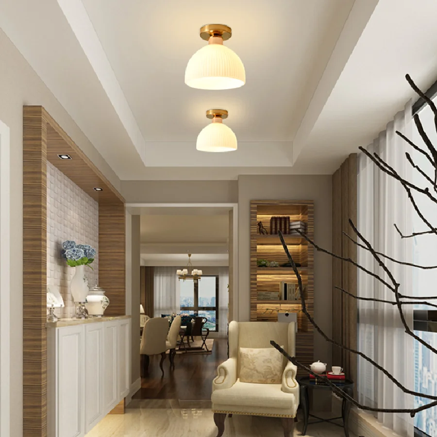 

Aisle light Nordic chandelier white cream wabi-sabi wind balcony ceiling light modern glass lamp entrance light