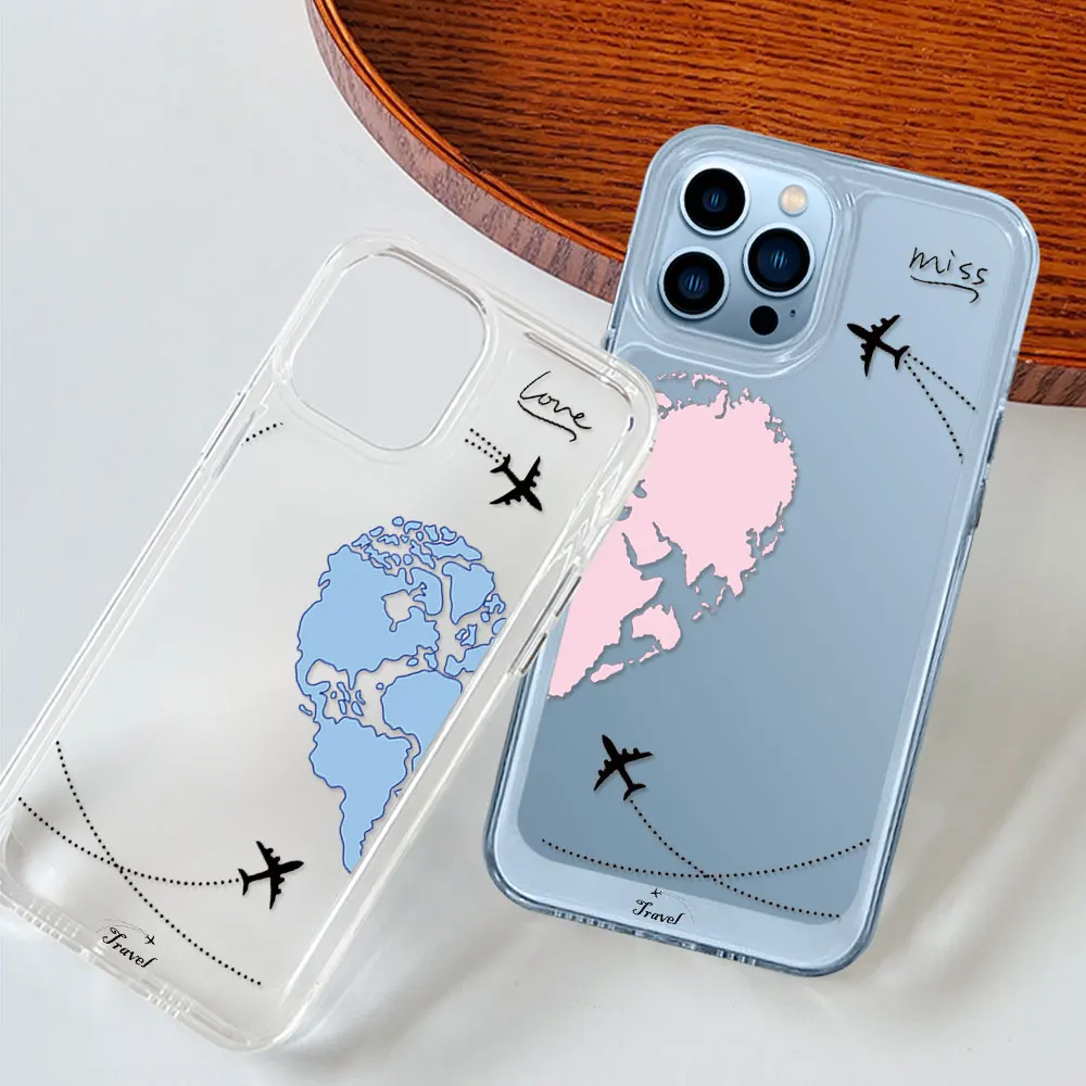 

Love Heart Map Cover For IPhone 14 13 12 Pro Phone Case For IPhone 11 Pro Max XS X XR Min Transparent Protection Fundas
