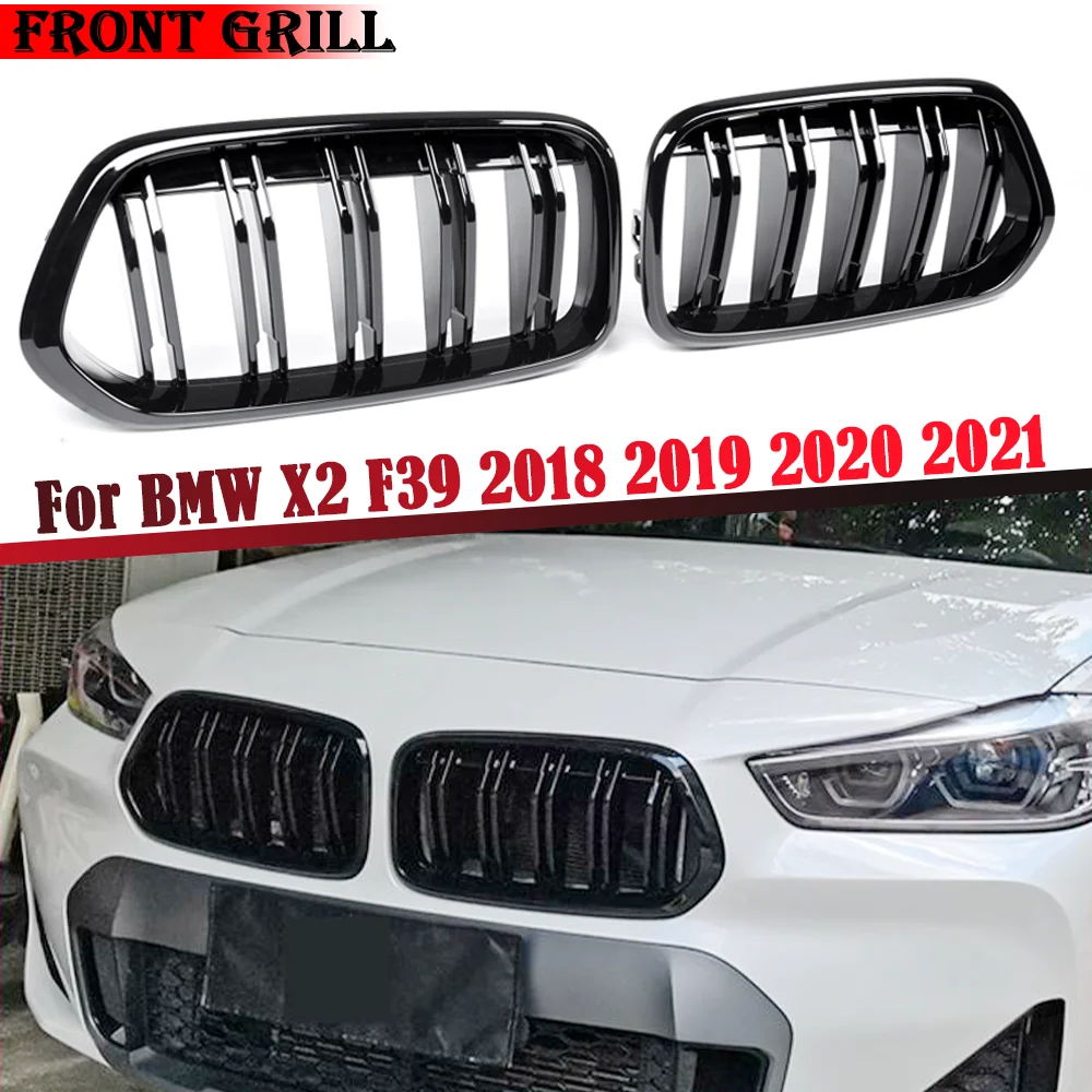 

Front Hood Kidney Grille Bumper Glossy Black Dual Grill For For BMW X2 F39 2018 2019 2020 2021 Car Accessories Replacement Part