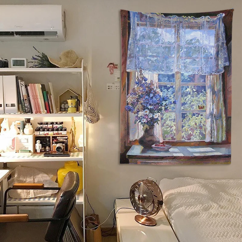 

Фиолетовая картина маслом, гобелен на окна, художественный гобелен, настенное украшение, подвесная ткань для спальни, фоновая ткань, хиппи