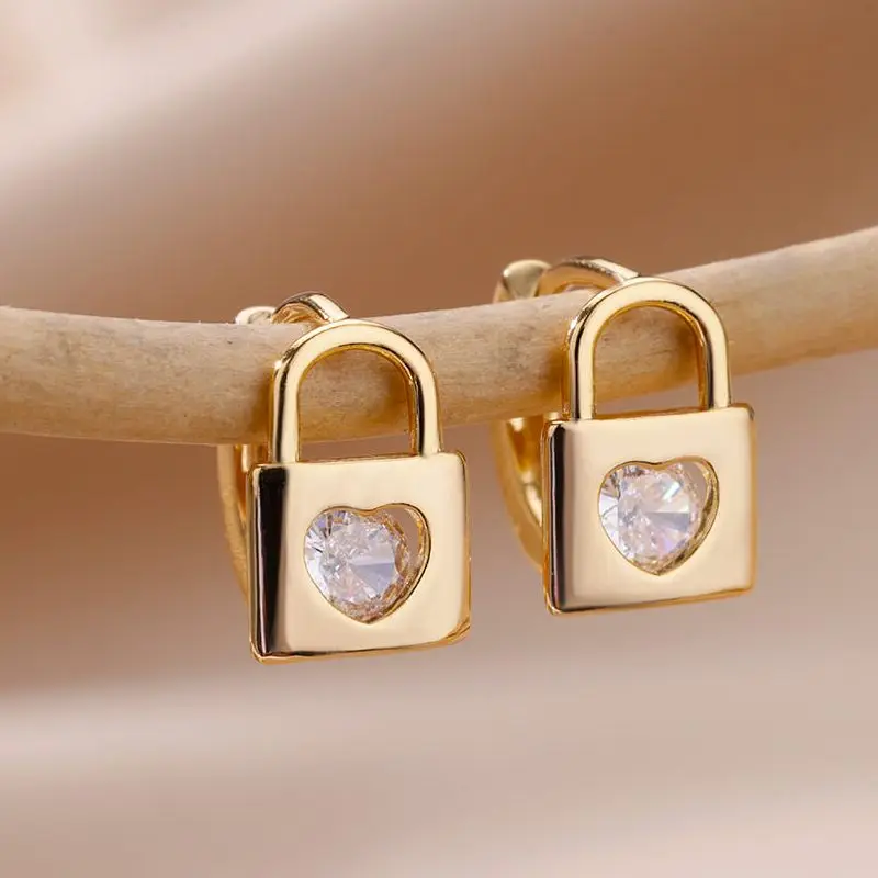 

Zircon Lock Heart Earrings For Women Stainless Steel Square Lock Earring 2023 New Trending Korean Fashion Wedding Luxury Jewelry