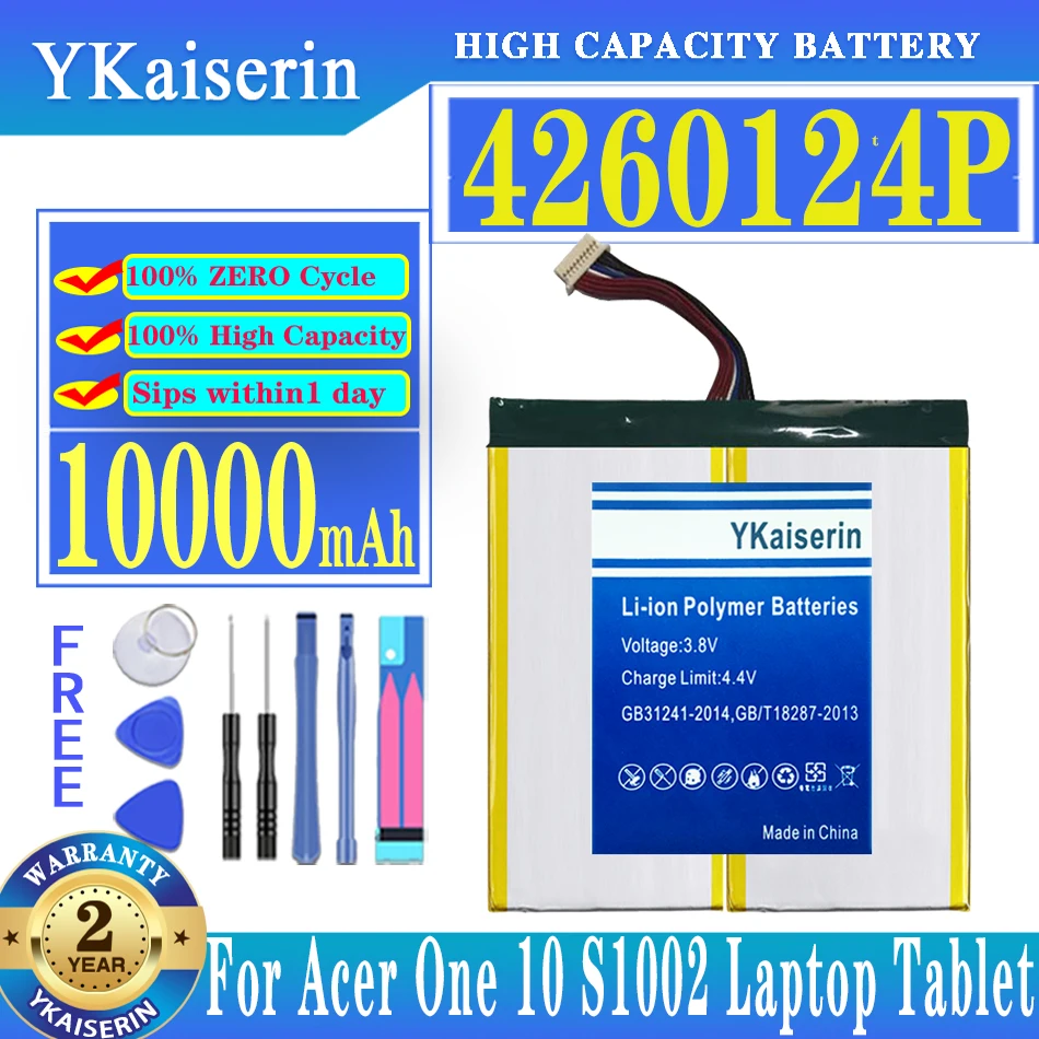 

YKaiserin 4260124P 10000mAh Battery For Acer One 10 One10 S1002 Laptop Replacement Batteries + Free Tools