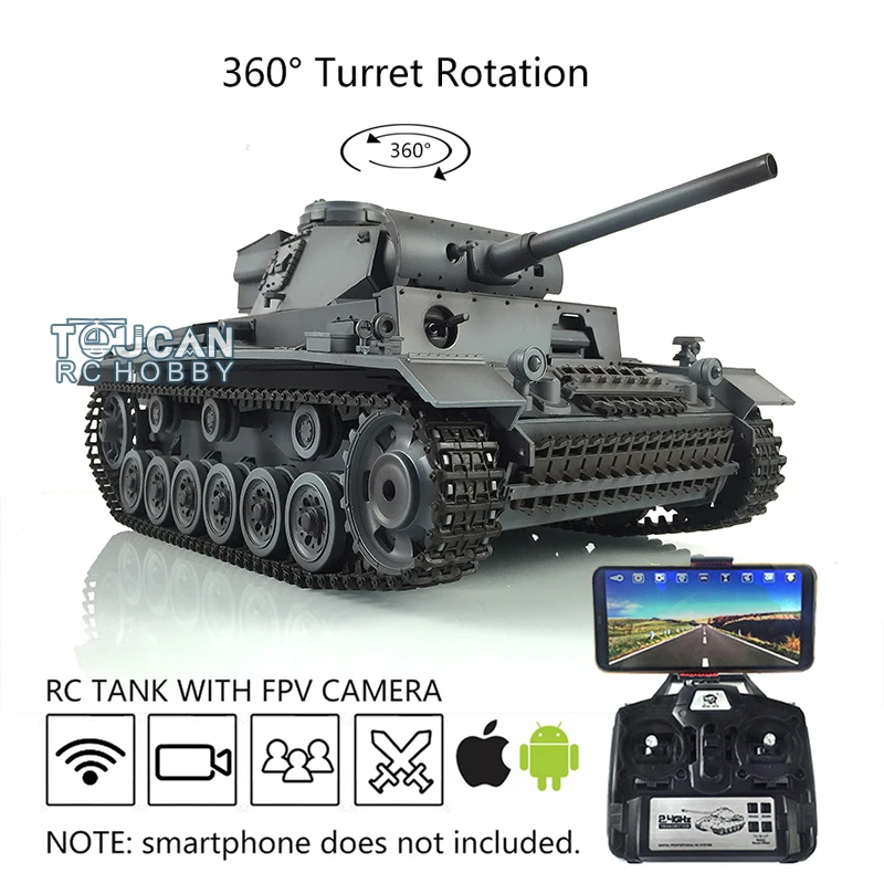 

Henglong 1/16 Gray 7.0 FPV Pro Ver Panzer III L RTR RC Tank 3848 Metal Wheels 360 Turret Rotation Infrared Battle TH17362-SMT7