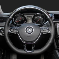 hand stitched leather car steering wheel cover set for volkswagen teramont tiguan tharu tange phteaon passat sharan collar cc