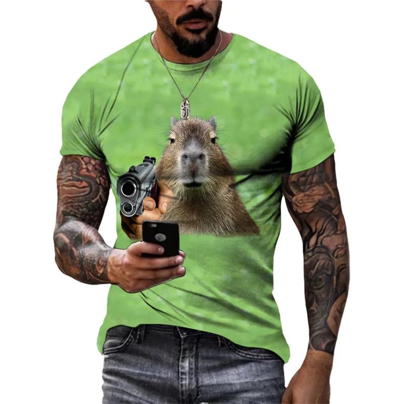 

Summer Fashion Funny capybara graphic t shirts Men Hip Hop Street Style Trend Tees New 3D Casual Personality Printed Animal Tops