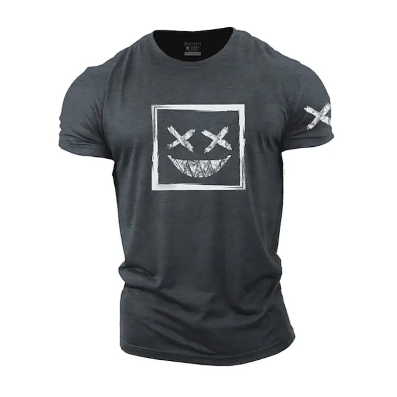 

Summer New Men's Smiling Face Printed T-shirt, Short Sleeve T-shirt, Sports Top, Extra Large Loose Relaxed Sweater