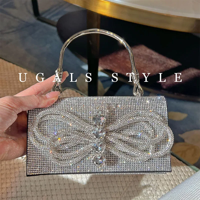 Купи Luxury Designer Women Handbag Crystal Shiny Rhinestone Diamond Bow Evening Bag Dinner Party Clutch Purse Shoulder Messenger Bag за 2,339 рублей в магазине AliExpress