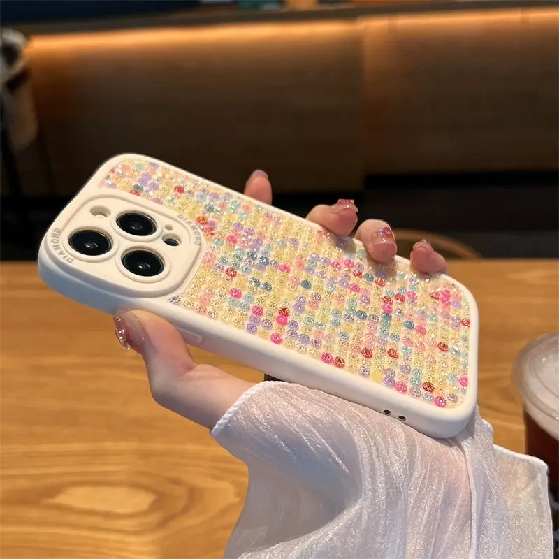 Luxury Niche Full Screen Color Diamond-encruped Phone Case Suitable for IPhone14promax 13 12 Soft Shell All-inclusive Anti-fall