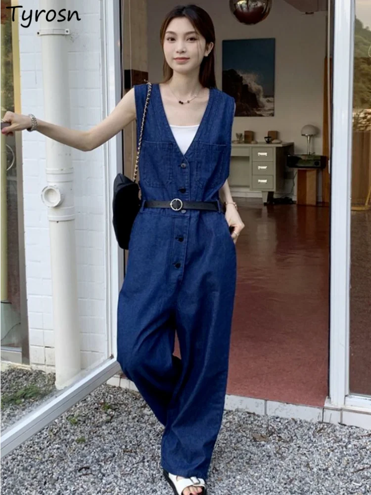 

Комбинезон женский джинсовый, повседневный Свободный комбинезон без рукавов, в винтажном стиле, дизайнерский Удобный универсальный модный костюм в Корейском стиле для студентов, на лето