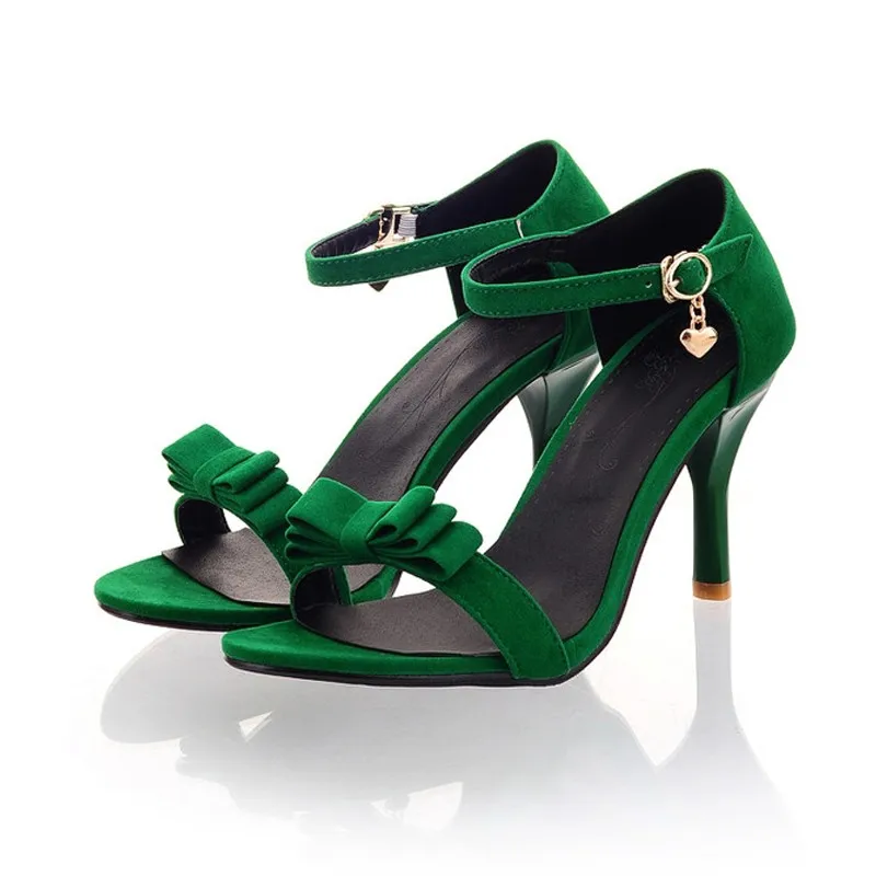 

Summer Sandals Open Toe High Heels Women Sweet Bow-knots Ankle Wrap Ladies Wedding Party Shoes Green Black Rose Red Size 34-43