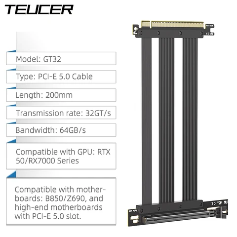 TEUCER PCI-E 5.0 X16 Вертикальный кабель для видеокарты