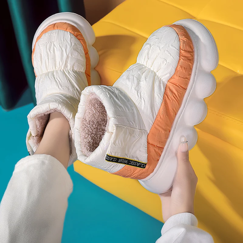 

Fashion Winter Women Heighten Home Indoor Outdoor Waterproof Women's Cotton Slippers Plush Bread Men's Slip-on Shoes Snow Boots